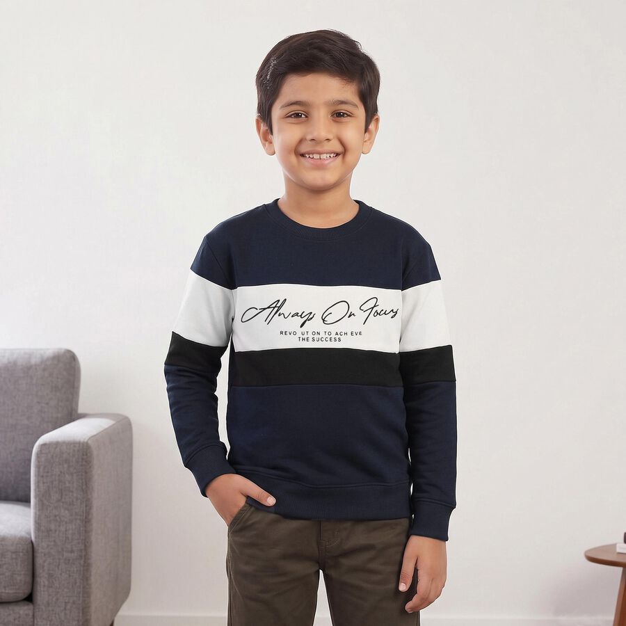 Boys' Navy Blue Crew Neck Pullover Sweatshirt, Navy Blue, large