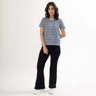 Women's Deep Midnight Navy Round Neck Striped T-Shirt, Navy Blue, small image number null