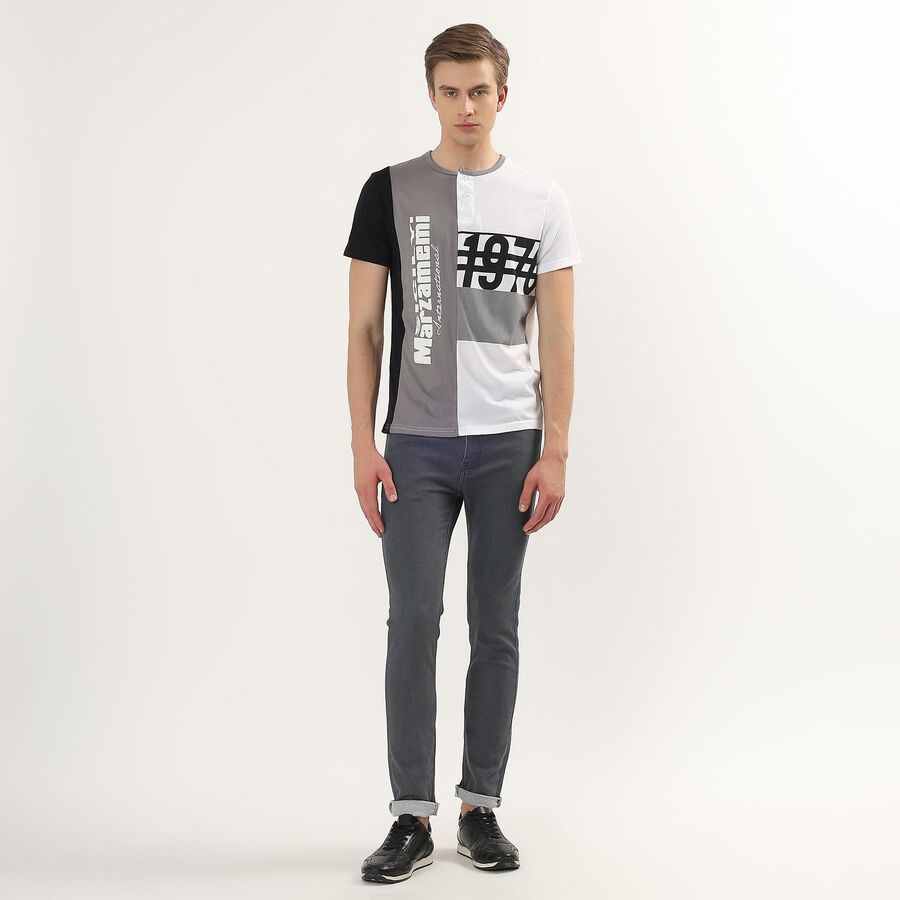 Men's Grey Henley Neck Streetwear T-Shirt, Light Grey, large