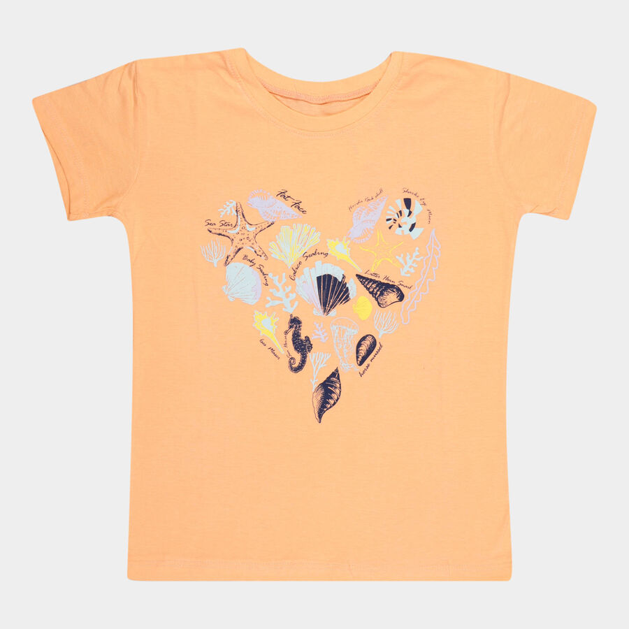 Girls Cotton T-Shirt, Peach, large image number null