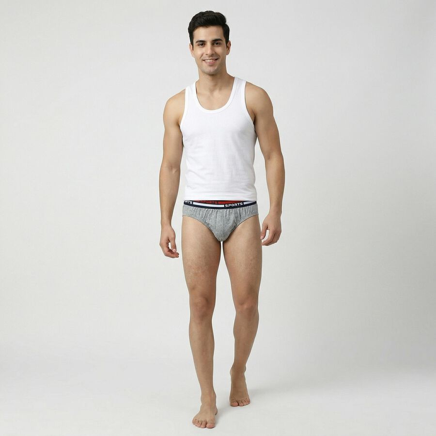 Men's Grey Cotton Regular Fit Briefs, मिश्रित हल्का ग्रे, large