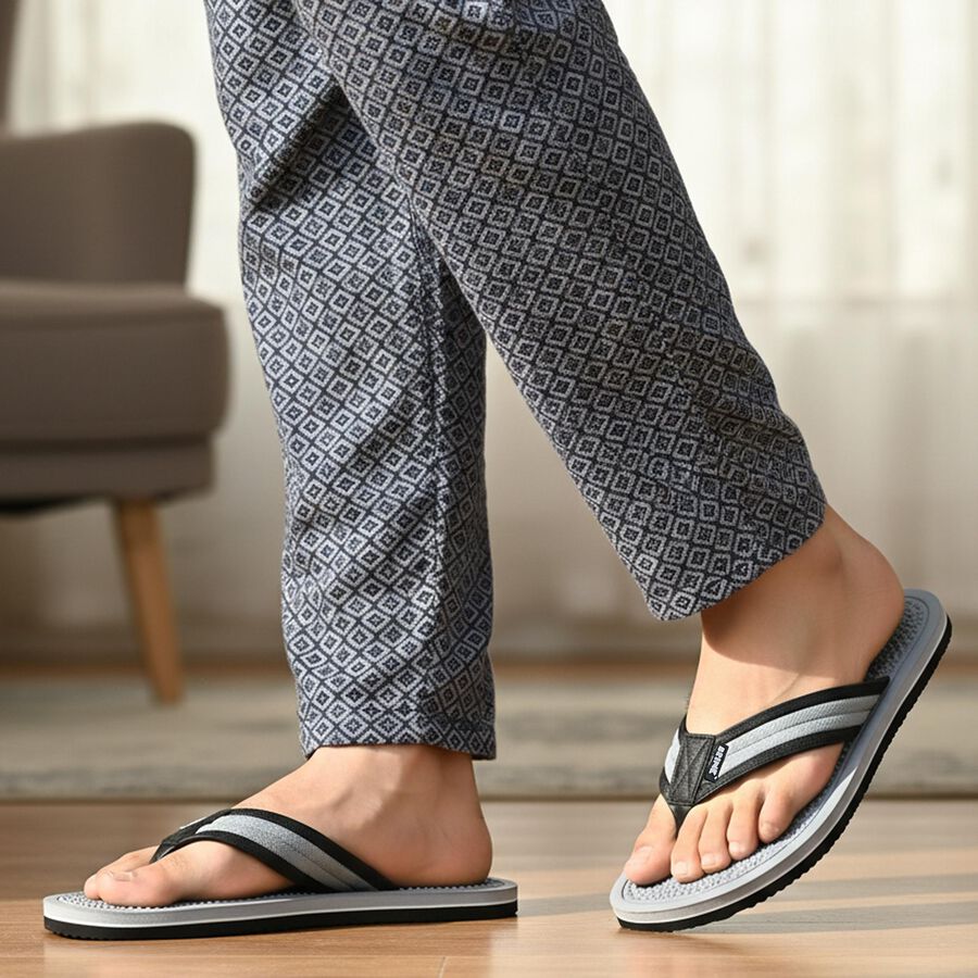 Men's Grey Flip-Flops Slipper, ग्रे, large