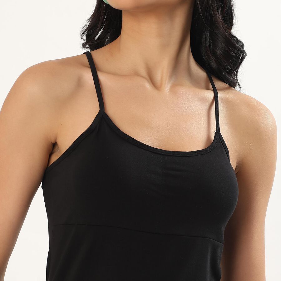 Women's Black Cotton Scoop Neck Casual Slip, Black, large