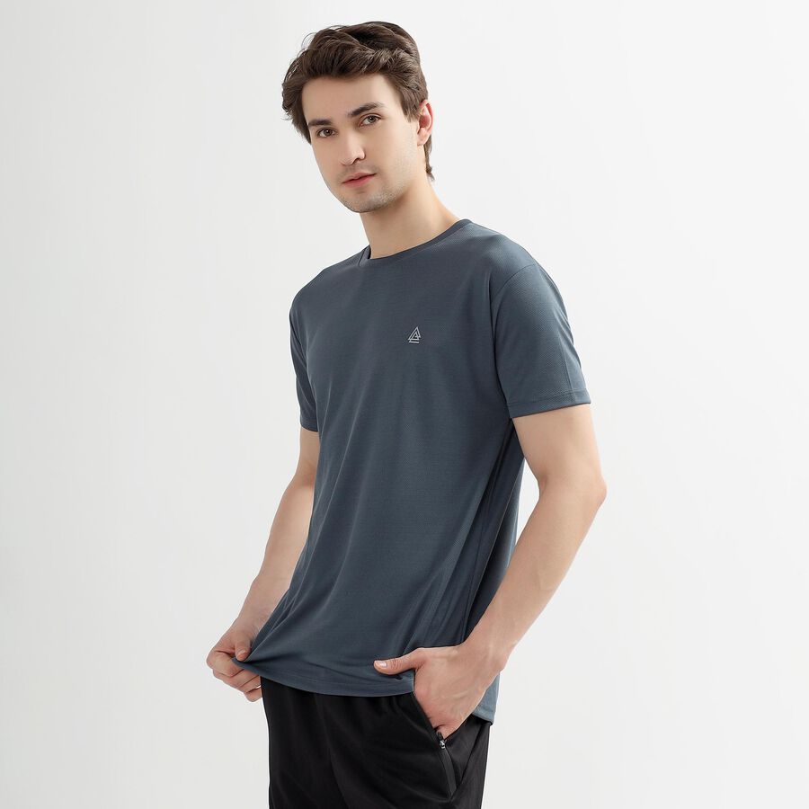 Men's Muted Steel Blue Crew Neck Slim Fit T-Shirt, Mid Blue, large image number null
