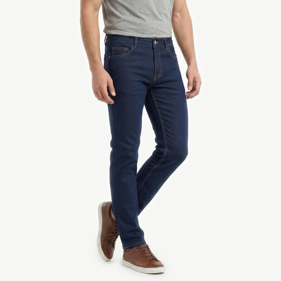 Men's Blue Slim Fit Stretchable Jeans, मध्यम नीला, large