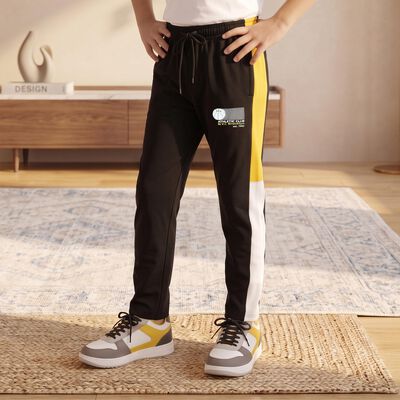 Boys' Black Straight Fit Colorblocked Cotton Blend Pyjama