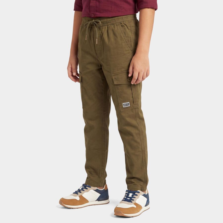 Boys' Olive Green Regular Fit Cargo Trousers, ओलिव, large