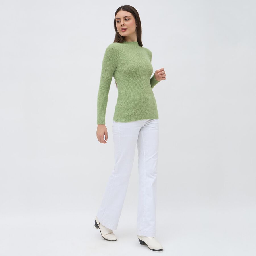 Women's Light Sage Green High Neck Fitted Pullover, हल्का हरा, large image number null