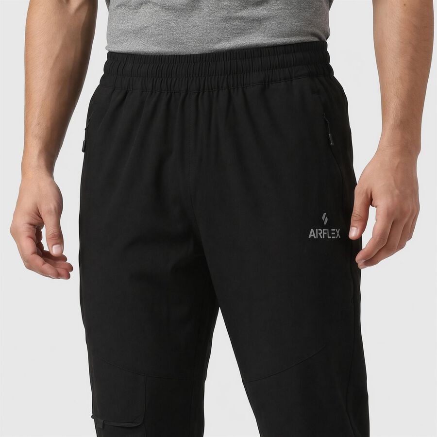 Men's Black Straight Fit Zip Pocket Track Pants, Black, large