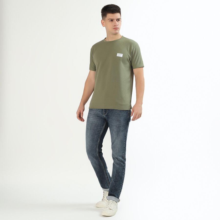 Men's Light Olive Green Crew Neck Athleisure T-Shirt, हल्का हरा, large