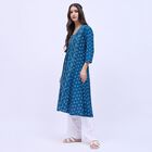 Women's Deep Peacock Blue V-Neck Floral Printed Kurta, Mid Blue, small image number null