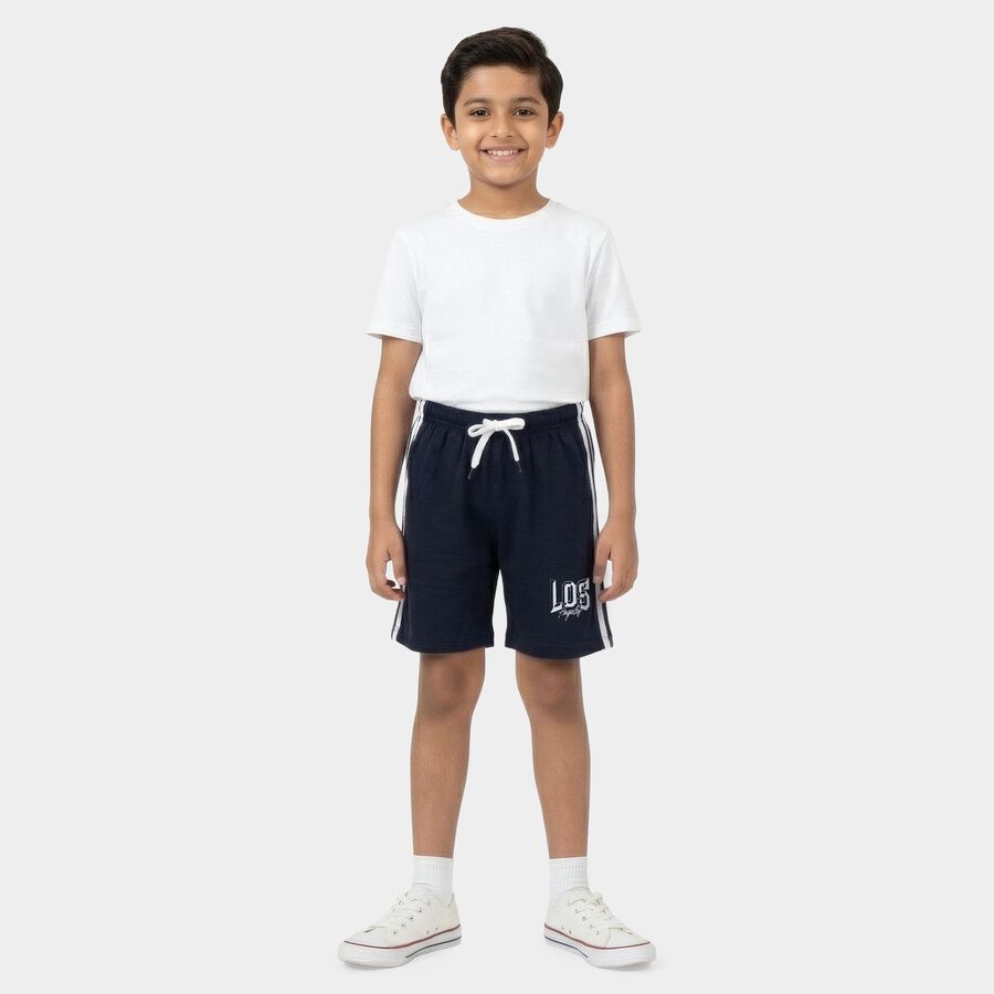 Boys' Blue Cotton Blend Regular Fit Bermuda Shorts, Navy Blue, large