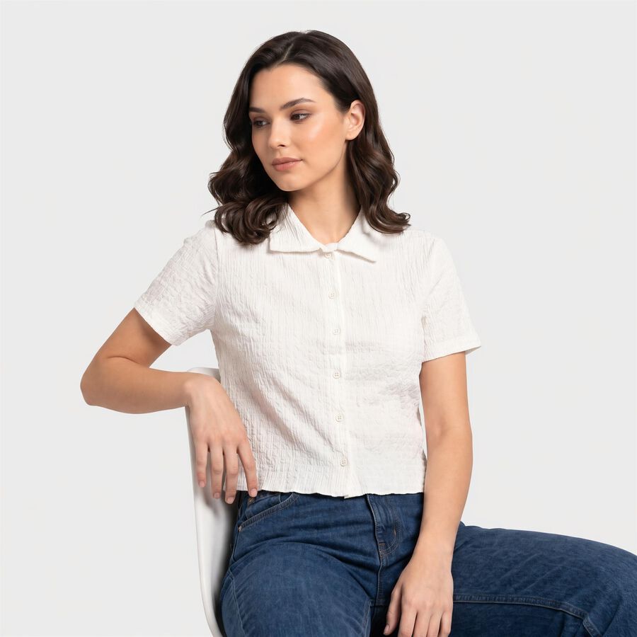 Women's Off White Collared Shirt, Off White, large