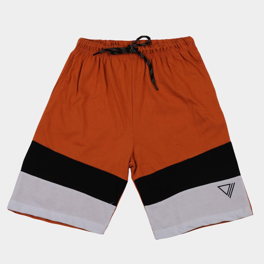 Boys' Orange Cotton Blend Regular Fit Bermuda Shorts, Orange, large