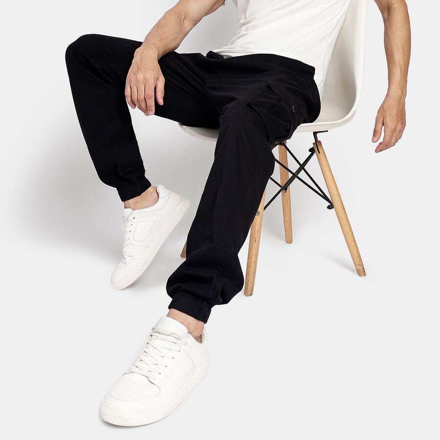 Men's 100% Cotton Track Pants, काला, large image number null