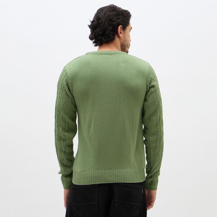 Men's Light Sage Green Crew Neck Casual Pullover, हल्का हरा, large image number null