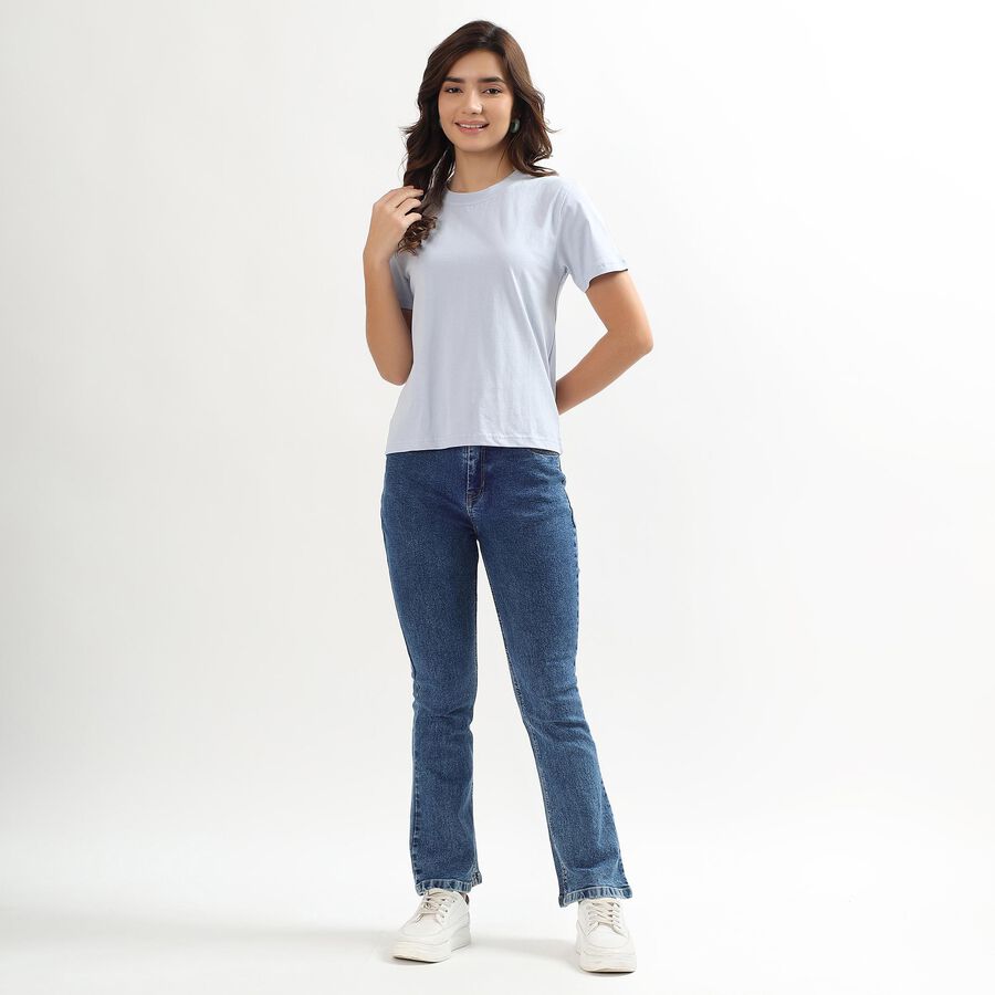 Women's Light Powder Blue Cotton Round Neck Casual T-Shirt, Light Blue, large image number null