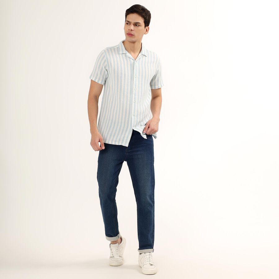 Men's 100% Cotton Cuban Collar Casual Shirt , Light Blue, large image number null
