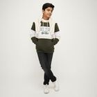 Boys Muted Olive Green Hooded Neck Casual Sweatshirt, ओलिव, small image number null