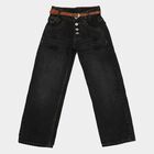 Girls Black Straight Fit Button Fly Jeans, काला, small