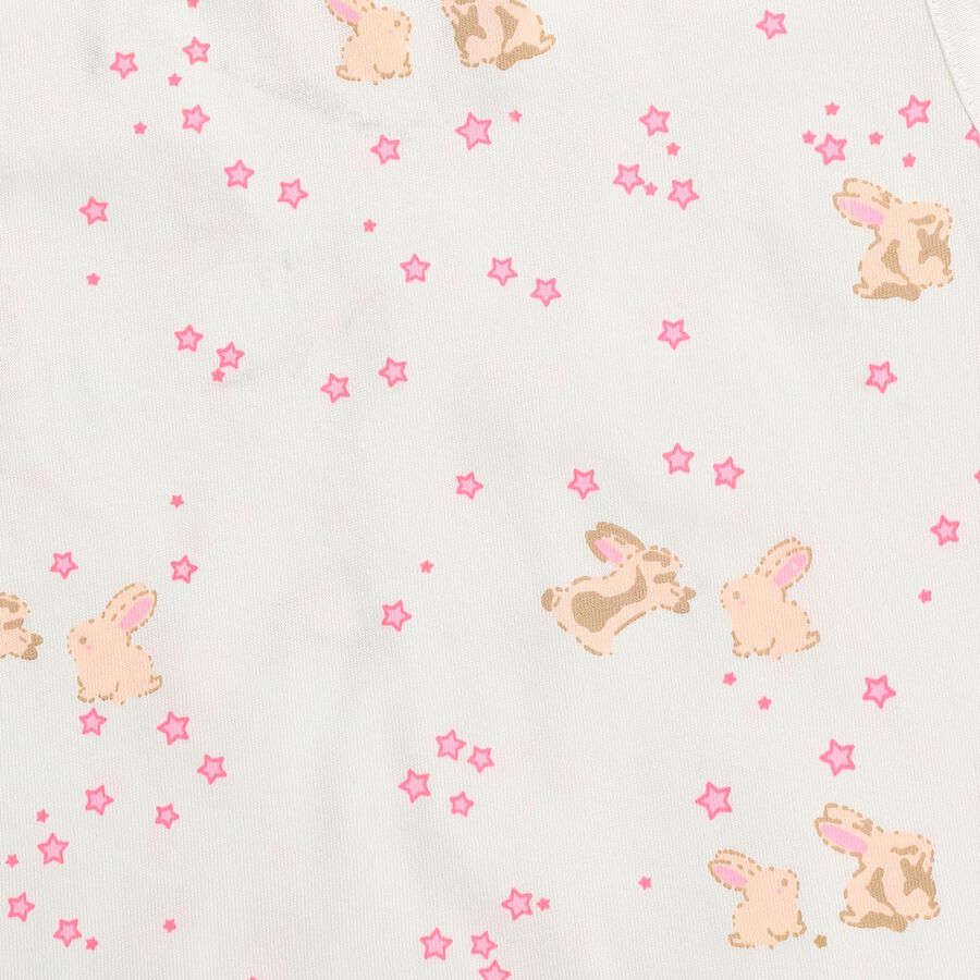 Infant White Cotton Bunny Print Sleeveless Top and Pastel Pink Shorts Set, Peach, large