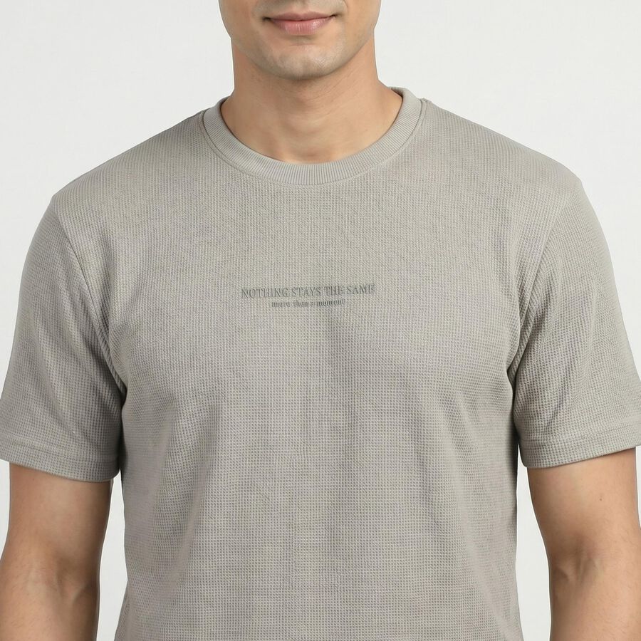 Men's Grey Round Neck Minimalist T-Shirt, हल्का ग्रे, large