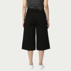 Women's Black Wide Leg Solid Cotton Capri, Black, small