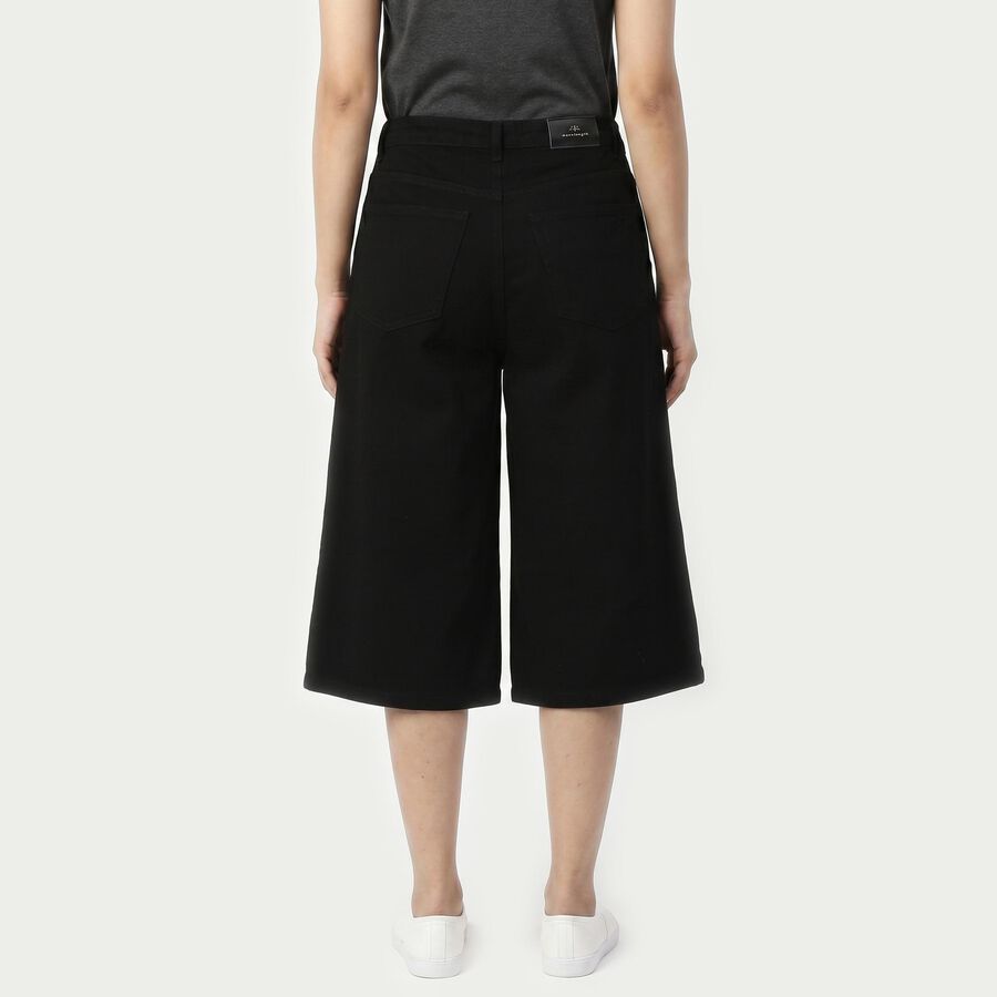 Women's Black Wide Leg Solid Cotton Capri, Black, large