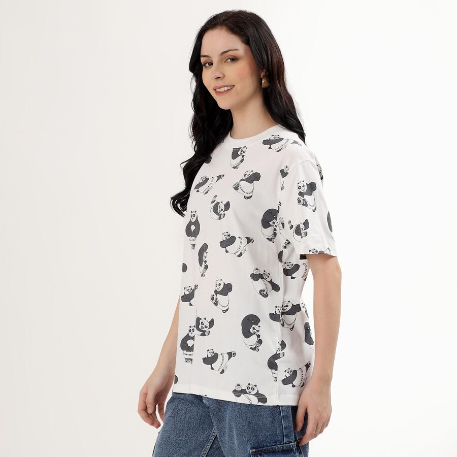 Women's Snow White Cotton Round Neck Casual T-Shirt, White, large image number null