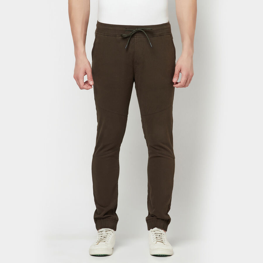 Solid Jogger Casual Trousers, Olive, large image number null