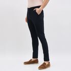 Men's Jet Black Slim Fit Flat-Front Trousers, Navy Blue, small image number null