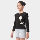 Girls Black Round Neck Regular Top, काला, small