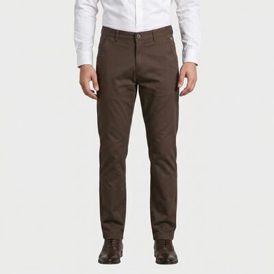 Men's Dark Grey Slim Fit Flat-Front Chino Trousers