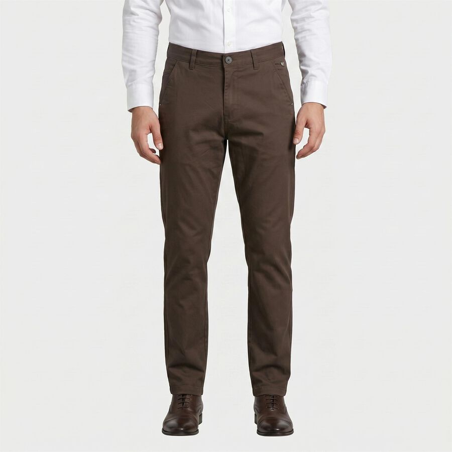 Men's Dark Grey Slim Fit Flat-Front Chino Trousers, Dark Grey, large