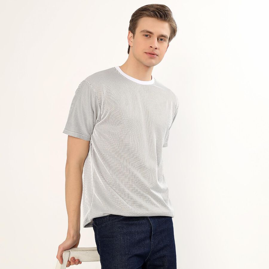 Men's Muted Olive Crew Neck Striped T-Shirt, Olive, large