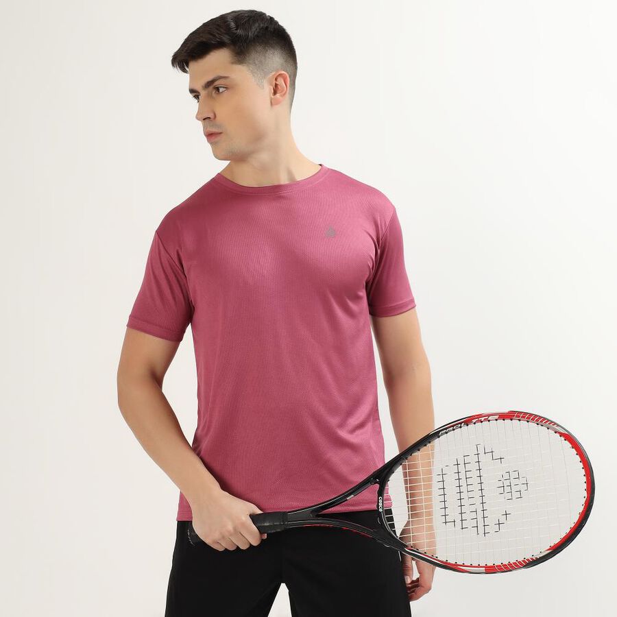 Men's Light Pink Round Neck Athleisure T-Shirt, Light Pink, large image number null