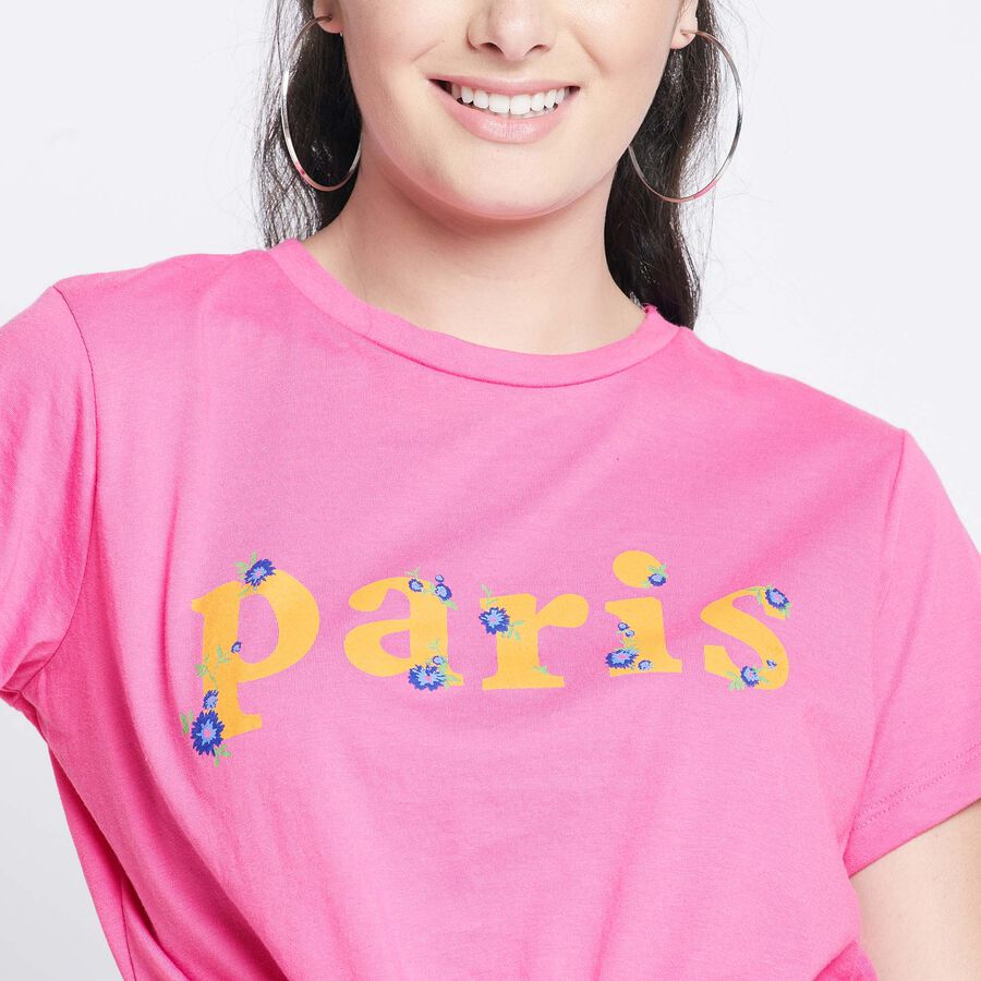 Cotton Round Neck T-Shirt, Pink, large image number null