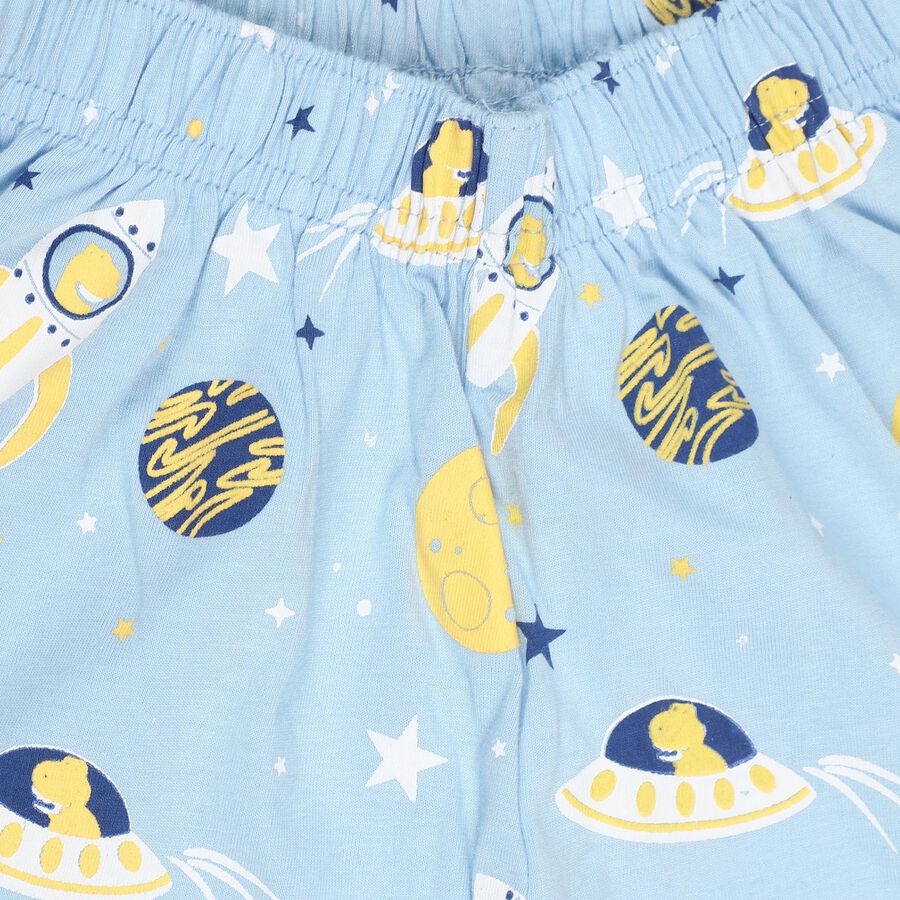 Boys' Light Blue Cotton Round Neck Printed Baba Suit, Light Blue, large image number null