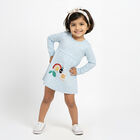 Girls' Light Sky Blue Polka Dot Long Sleeve Frock, Light Blue, small image number null