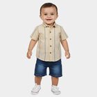 Infants Beige Striped Collared Regular Fit Shirt, Beige, small
