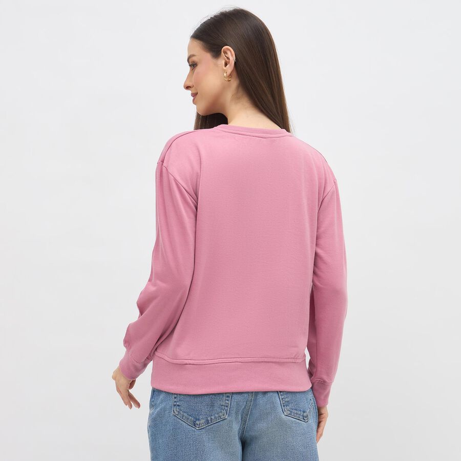 Women's Muted Pink Crew Neck Casual Sweatshirt, गुलाबी, large image number null