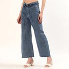 Women's Blue High-Rise Slim Fit Washed Jeans, Mid Blue, small