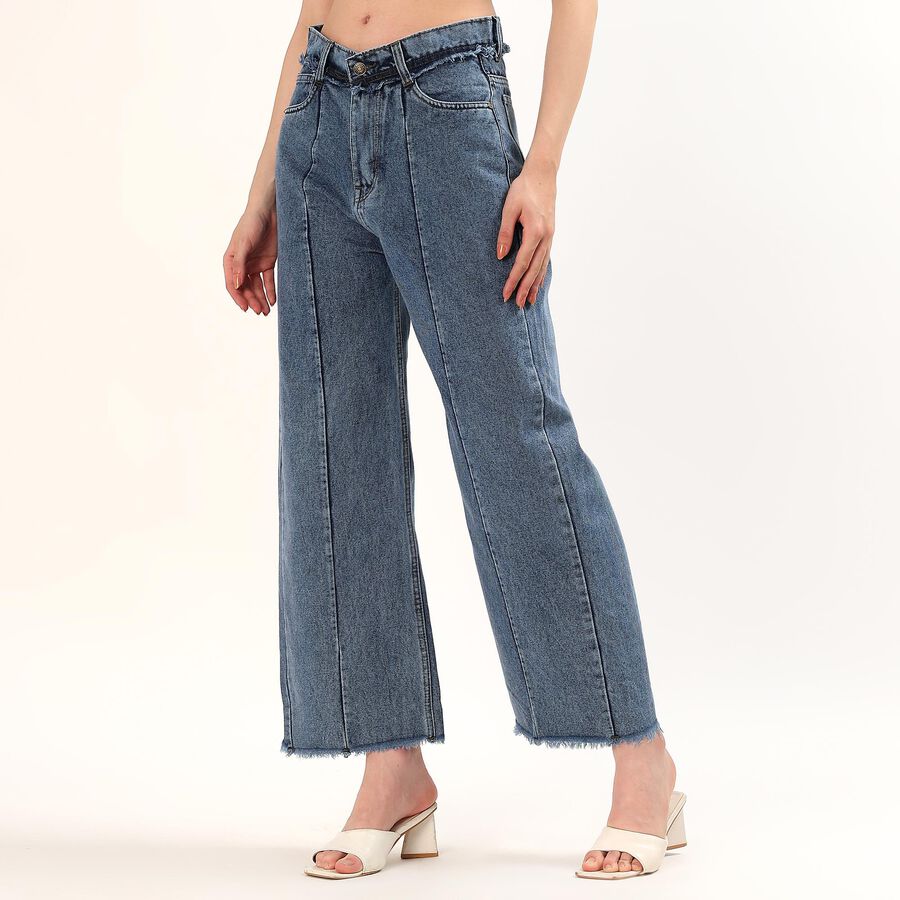 Women's Blue High-Rise Slim Fit Washed Jeans, Mid Blue, large