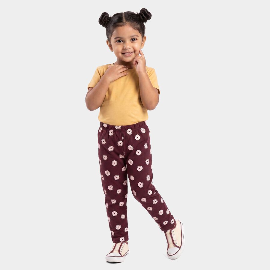 Girls' Wine Straight Fit Floral Printed Cotton Blend Pyjama, Wine, large