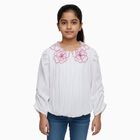 Girls Bright Snow White Round Neck Casual T-Shirt, सफ़ेद, small