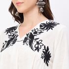 Women's Eggshell White Cotton Notch Neck Floral Printed Kurti, White, small