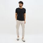 Men's Muted Beige Slim Fit Cargo Joggers, Silver, small image number null