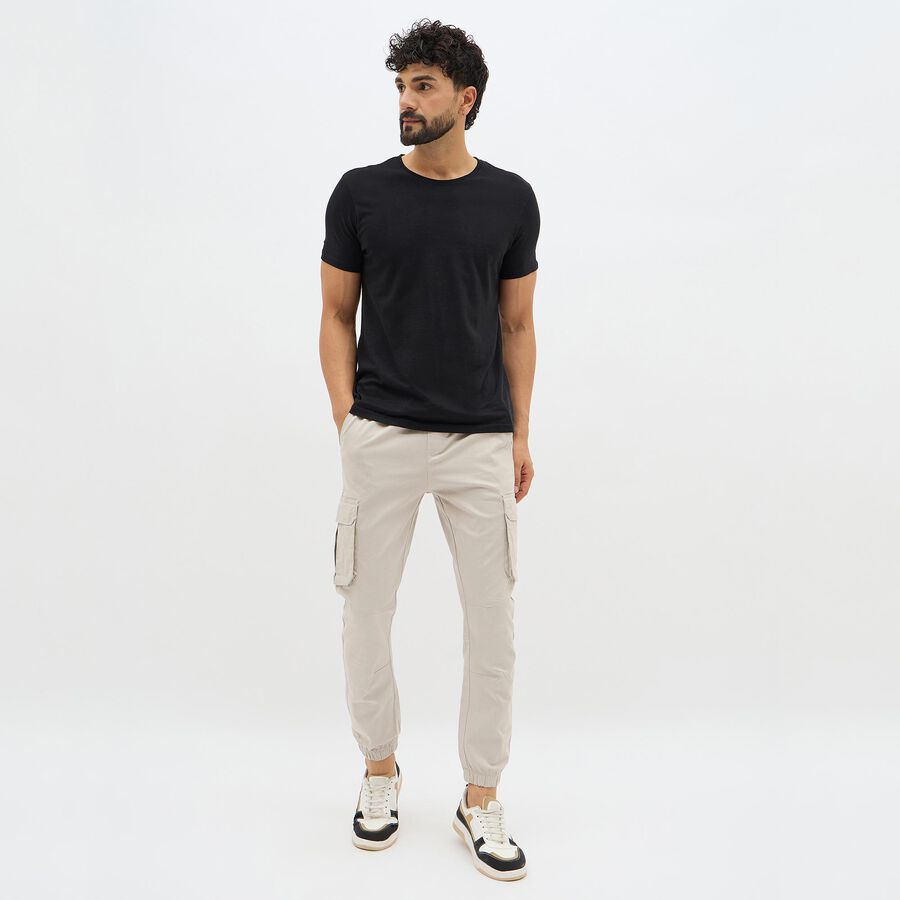 Men's Muted Beige Slim Fit Cargo Joggers, Silver, large image number null