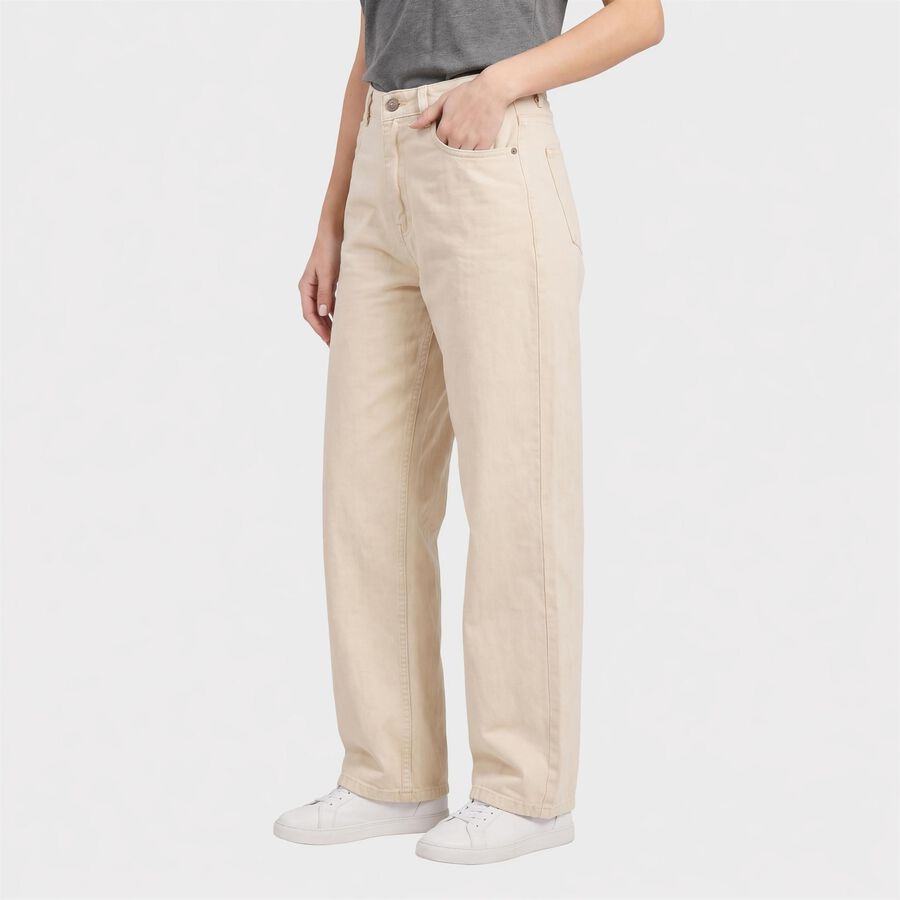 Women's Cream Straight Fit Classic Five-Pocket Jeans, ऑफ व्हाइट, large