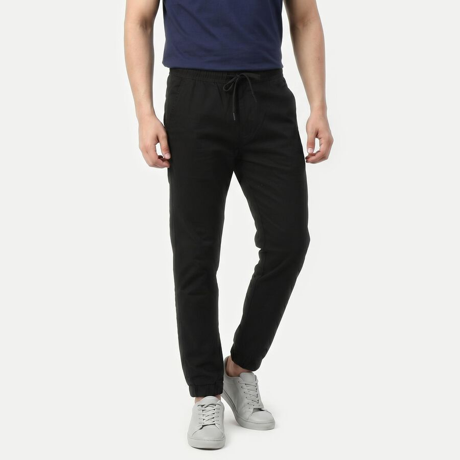 Men's Black Slim Fit Jogger Trousers, काला, large